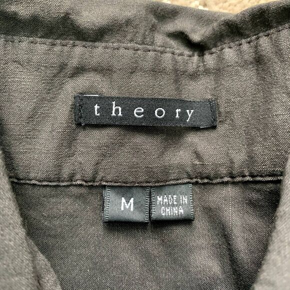 Theory Linen Blend Collared Button Up & Wide Leg Pants Set Y2K - Picture 5 of 16